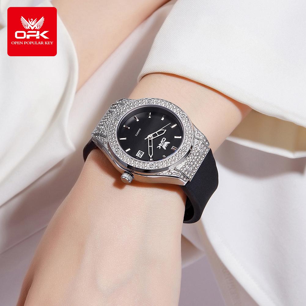 OPK 6067 Original Ladies Wristwatch Silicone Strap 30M Waterproof Diamond Dial Quartz Watches for Women