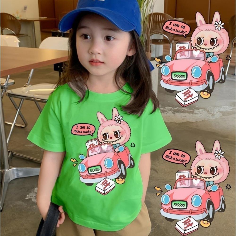 2025 Hot Sale Labubu Pop Mart T-shirt Men and Women with the Same Cute Printed Top Children's Cartoon Short-sleeved 100-160cm