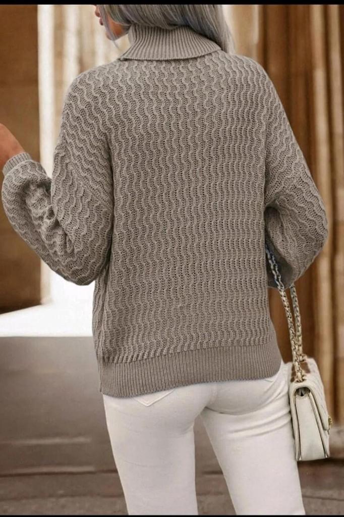 Women's Turtleneck Low Shoulder Turtleneck Knitted Patterned Sweater