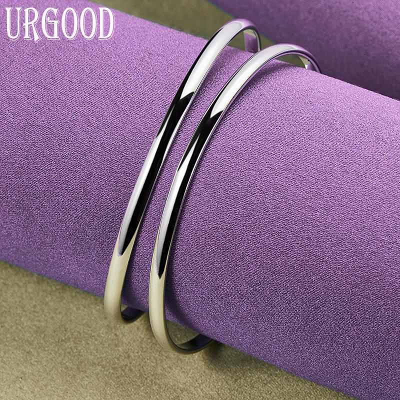 Браслет из стерлингового серебра 925 пробы с гладкой двойной линией, модные ювелирные изделия