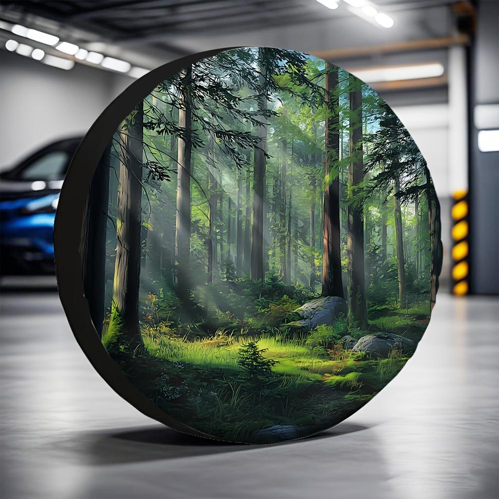 1pc 2D Flat Printed Tire Covers Featuring A Forest Scene, Made From 100% Polyester Fabric, Suitable For Travel Without Electrici
