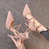 Fashion New Suede High Heels Cross-strapSandals  Women's Shoes One-line Buckle Fine Heel Pointed Sandals