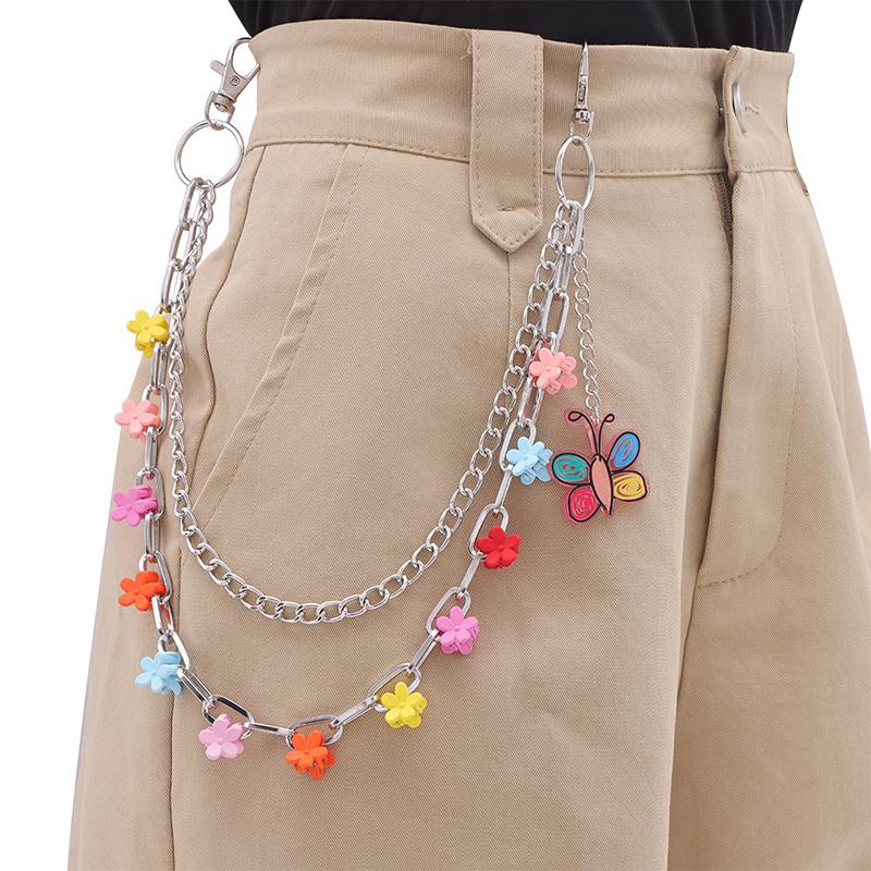 Fashionable Colorful Flower Butterfly Pendant Pants Chain Punk Style Metal Waist Chain Hip-Hop Versatile Pants Chain Gifts