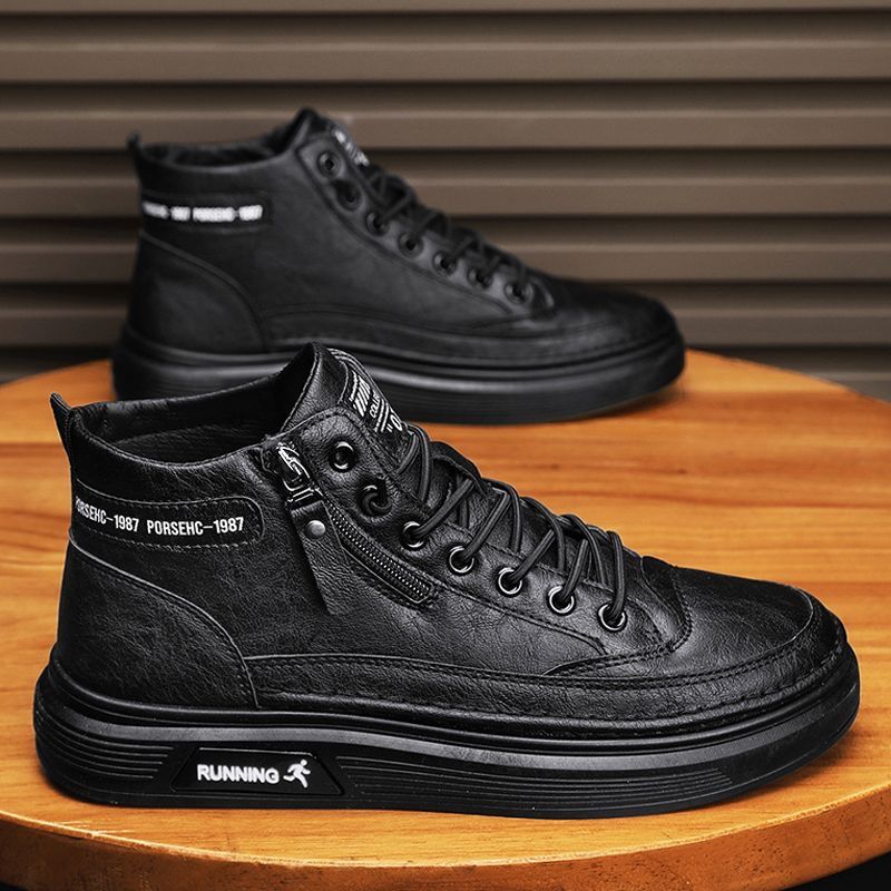 Осенняя мужская обувь Новая дышащая обувь шеф-повара с высоким верхом Мужская кожаная обувь Универсальная водонепроницаемая и нескользящая рабочая обувь Повседневная обувь