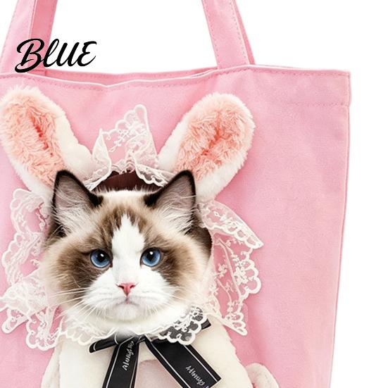 Portable Kitten Carrying Bag Pet with Head Hole, Plush Lion Rabbit Pig Cat Tote, Breathable Canvas Single Shoulder Pouch for Small Cats and