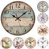 30CM Silent Wall Clock,Vintage Pattern Wooden Cardboard Wall Clock, European Retro Clock for Chic Home Office Cafe Decor