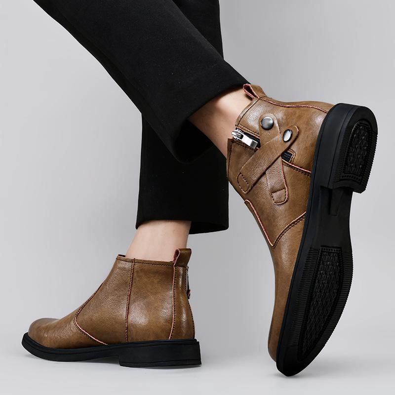 Осень-зима высококачественные мужские ботинки челси, роскошные брендовые белые джинсовые ботинки с боковой молнией, деловые формальные кожаные ботинки