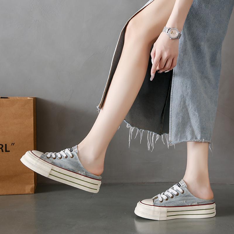 CRLAYDK Классические женские парусиновые кроссовки Slip On Mule Backless Fashion Walking Shoes для лета Повседневные мокасины Clipper Slides