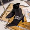 Короткие сапоги с острым носком на высоком каблуке 2024 года, осень-зима, новые сапоги с боковой молнией, толстый каблук, тонкие сапоги, французская пряжка со стразами, женские сапоги среднего размера