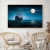 Скандинавская картина на холсте морской пейзаж Луна и парусник винтажные настенные панно креативное украшение дома гостиная современное искусство живопись без рамки