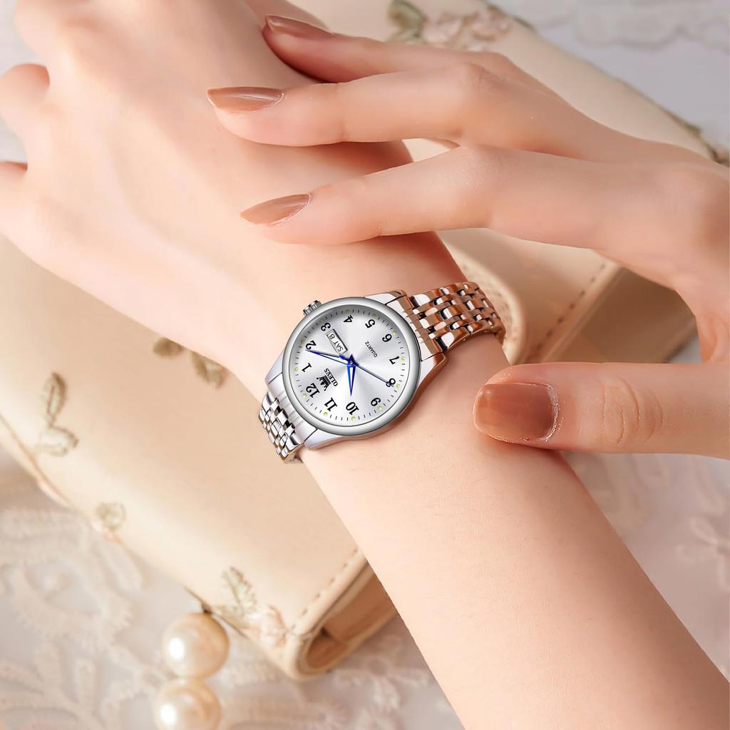 OLEVS аналоговые популярные часы с серебристым корпусом из нержавеющей стали, серебристые, женские деловые, светящиеся, маленькие и легко читаемые, серебристые, удобные женские часы, женские часы,