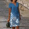 QICED Women's Spring Summer Printed V-Neck Short Sleeve Dresses