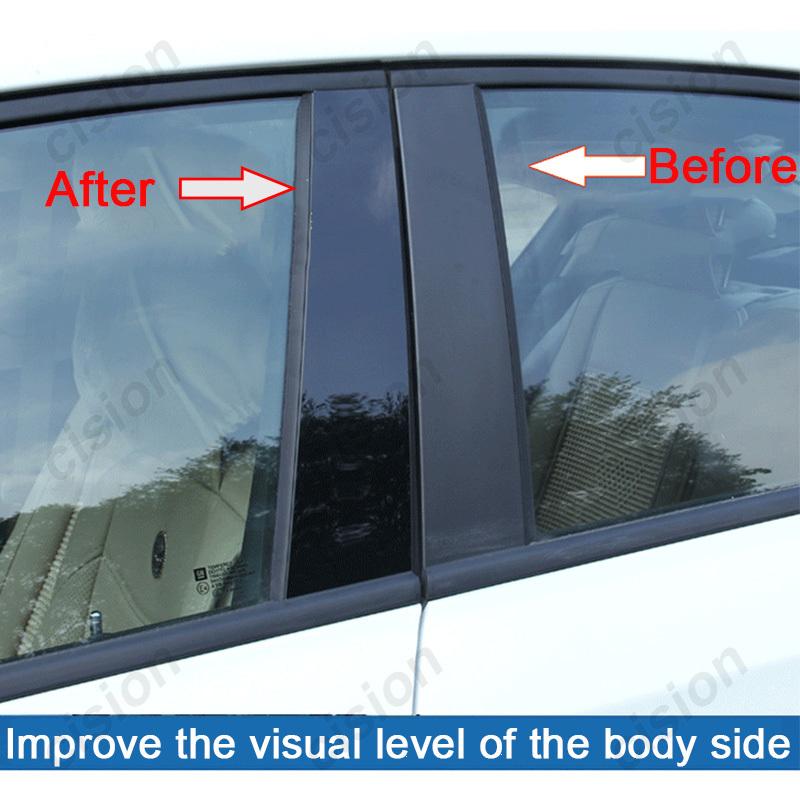 6x arbon Fiber Black Car Window Door Column BC Pillar Post Cover Trim for Toyota Camry XV70 2018- Mirror Effect PC Sticker