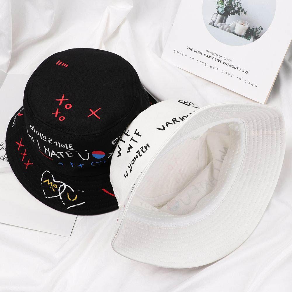 Women Men Graffiti Letter Fishing Fisherman Hat Harajuku Bucket Hat Hip Hop Cap