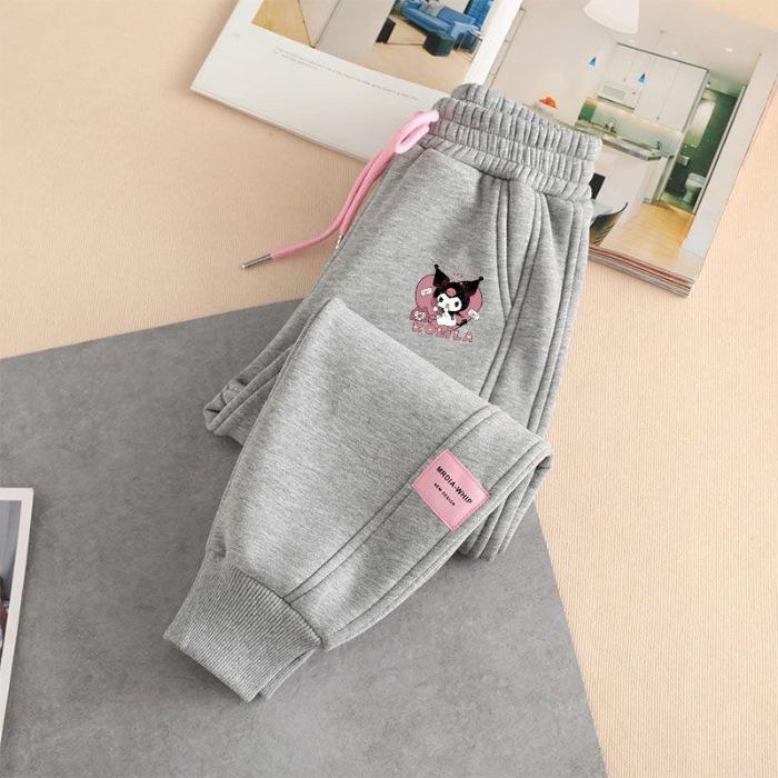 Куроми Девичьи флисовые спортивные штаны - Мультяшный принт, Теплые и толстые, С манжетами для весны/осени