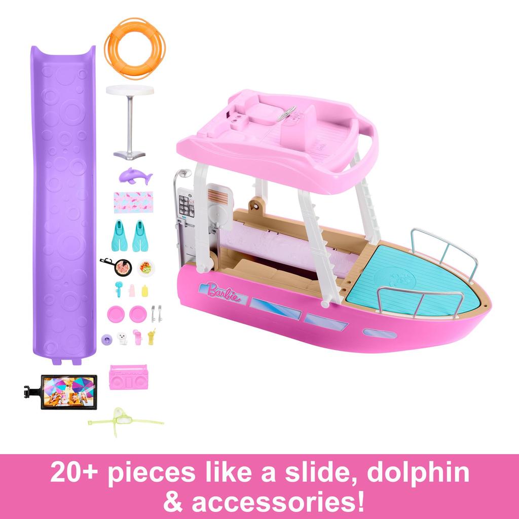 Горка для бассейна Barbie Dream Boat продана Кукла Барби Dress Up от 3 лет и старше, розовый HJV37 и приключения! (Кукла отдельно) Кукла/Дом