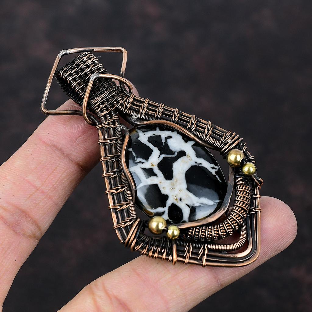 Moroccan Mud Crack Fossil Pendant Copper Wire Wrapped Handmade Pendant Copper Pendant Gemstone Jewelry Wire Wrapped Pendant Gift For Mother