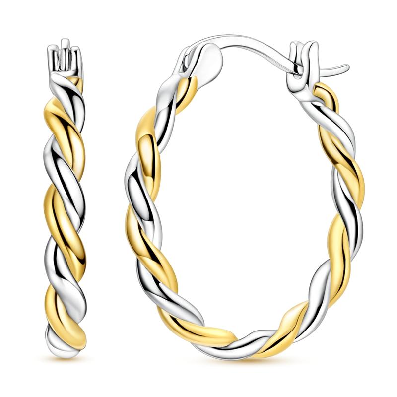 925 Silver Earrings Golden Round Circle Hoop Earrings For Woman Female Fashion Wedding Engagement Jewelry