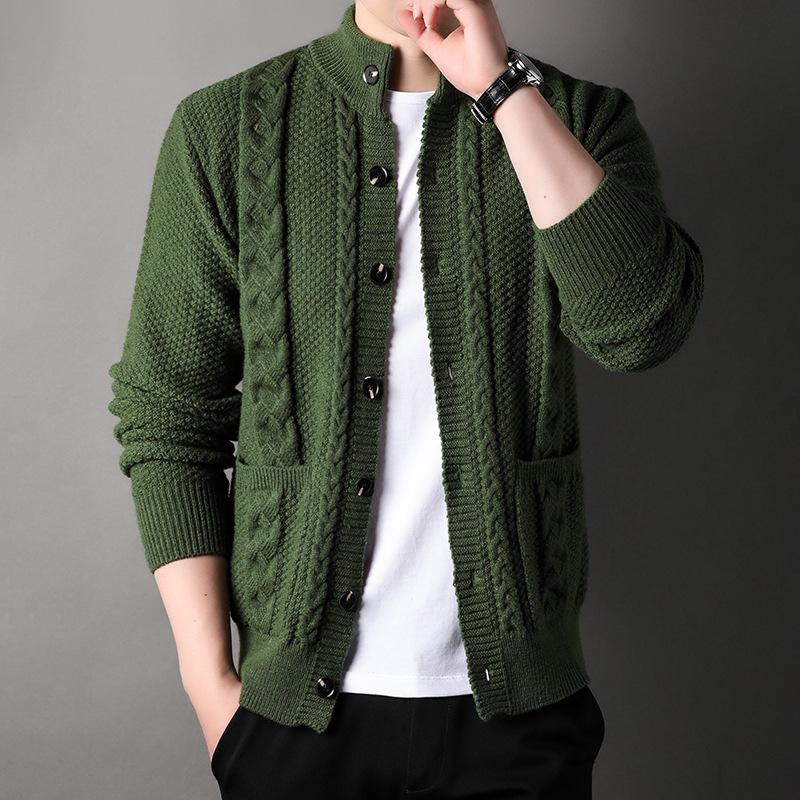 Autumn Rhombus Men's Cardigan Thick Knitted Jacket Young and Middle-aged Men's Sweater Jacket