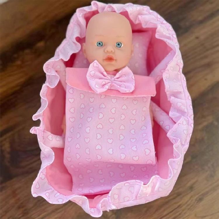 Doll Nursery Basket Bed With Pillow and Bedding, Fabric Pretend Play Cradle for 30cm Dolls and Display Roleplay Activity