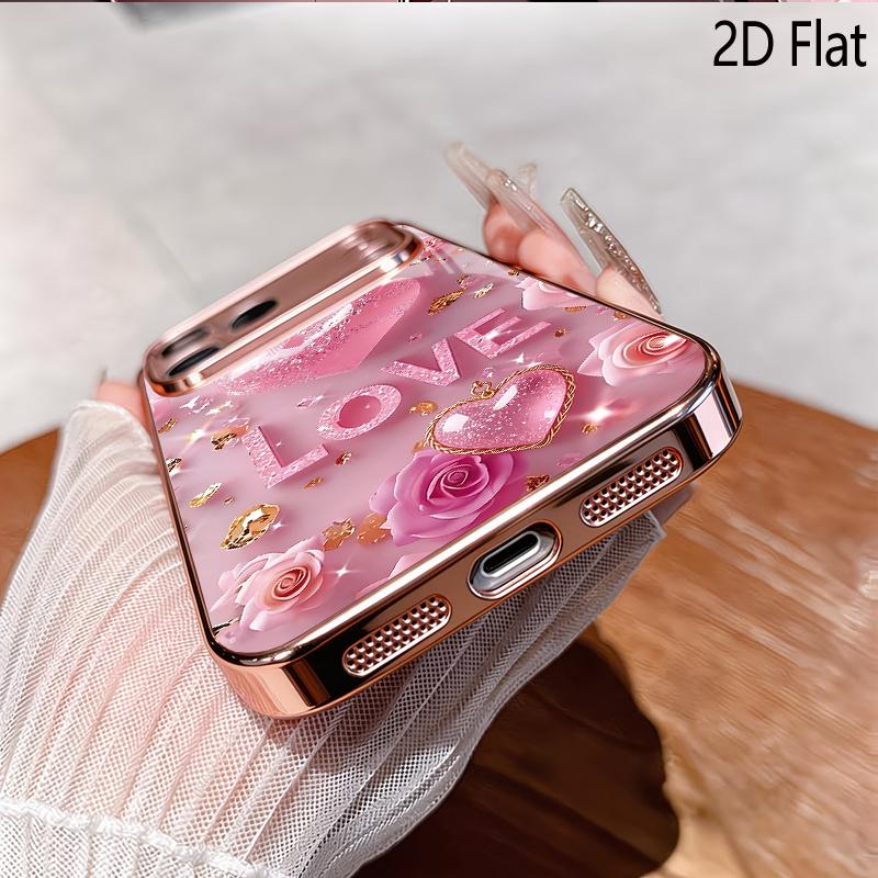 OldRose 2DFlat Для iPhone17 18 16 15 14 13 12 11 Pro Max XS XR 8 7Plus Чехол для телефона Ударопрочный Защитная задняя крышка