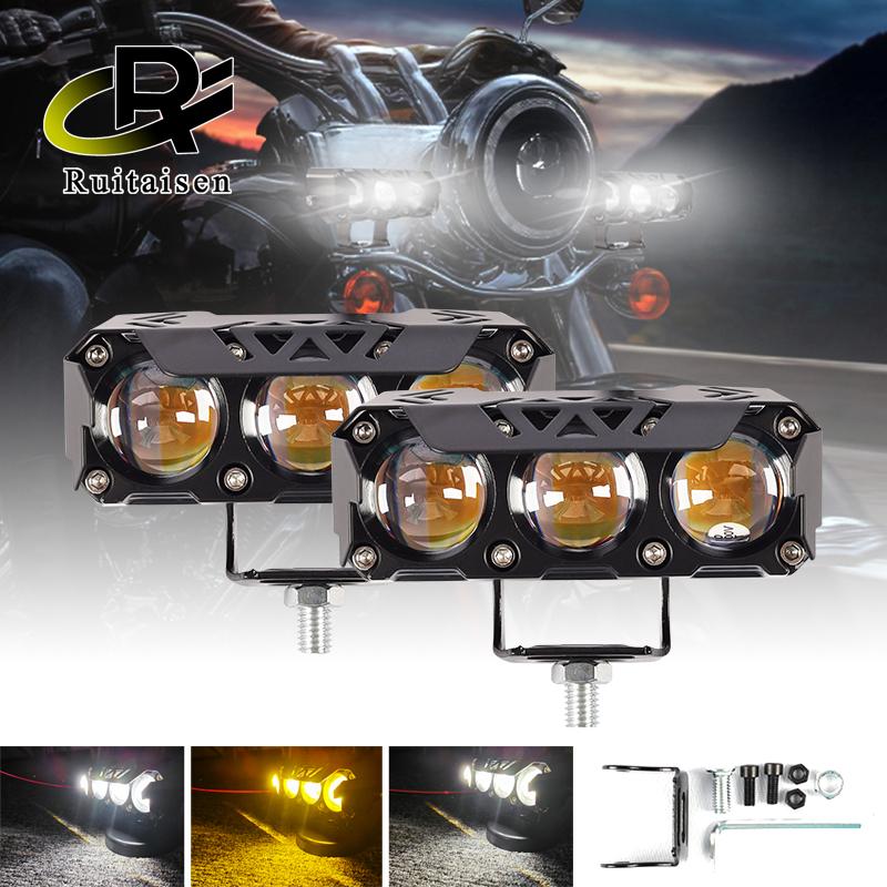 Светодиодный прожектор для мотоцикла, двухцветный дальний/ближний свет, противотуманные фары для автомобилей, грузовиков, внедорожников, UTV, 12 В, 60 В, мини-линзовая фара дальнего света