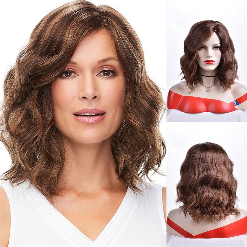 Synthetic Short Brown Curly Wigs for Women Pretty Sweet Hairstyle Mother Wig with Bangs Daily Cosplay Party Casual Hair