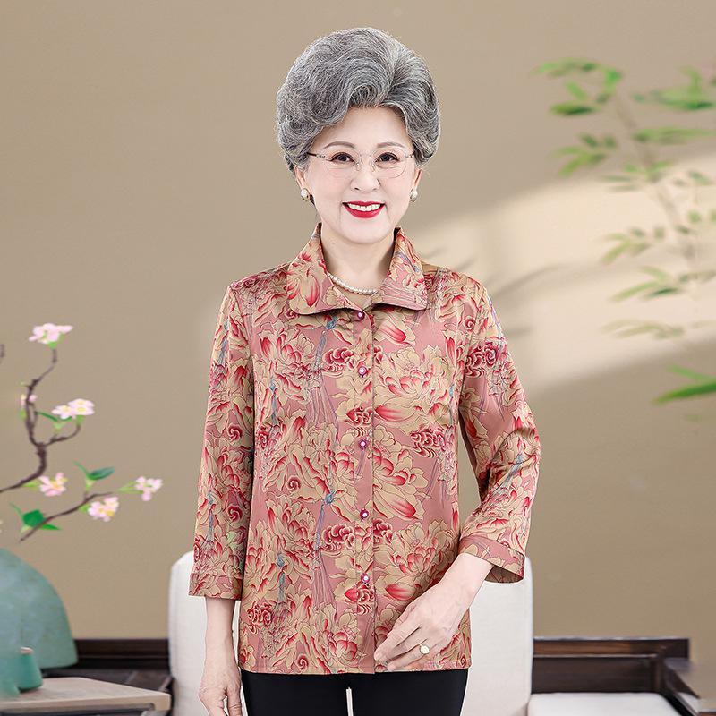 2026 Spring/Summer Plus Size Printed Shirt for Middle-Aged & Elderly Women - Loose & Slimming Mother's Top