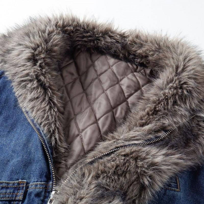 Unisex Vintage Americana Cotton Puffer Jacket With Faux Fur Collar Loose Fit Winter Warm Outerwear