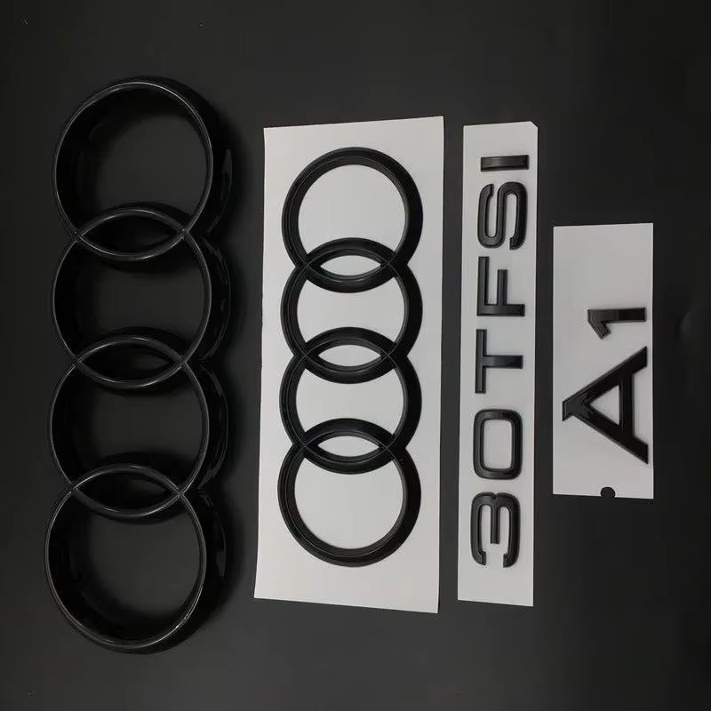 For hot A1 4 Ring logo ABS Black Car Hood Front Bonnet Grill Rear Trunk Emblem Badge Sticker A1 Mark 30TFSI Emblem hot A1