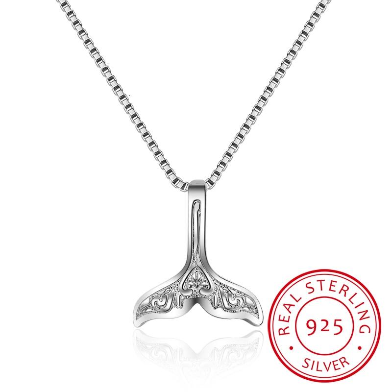 Wedding Jewelry 925 Sterling Silver Whale Tail Fish Nautical Charm Mermaid Tail Silver Necklace Women Neckalces