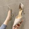 2025 High Heels Women's New Spring and Summer Pointed Head Thin Heel Hollow Girl Single Shoes Femininity Korean Version Small Fresh Women's Shoes