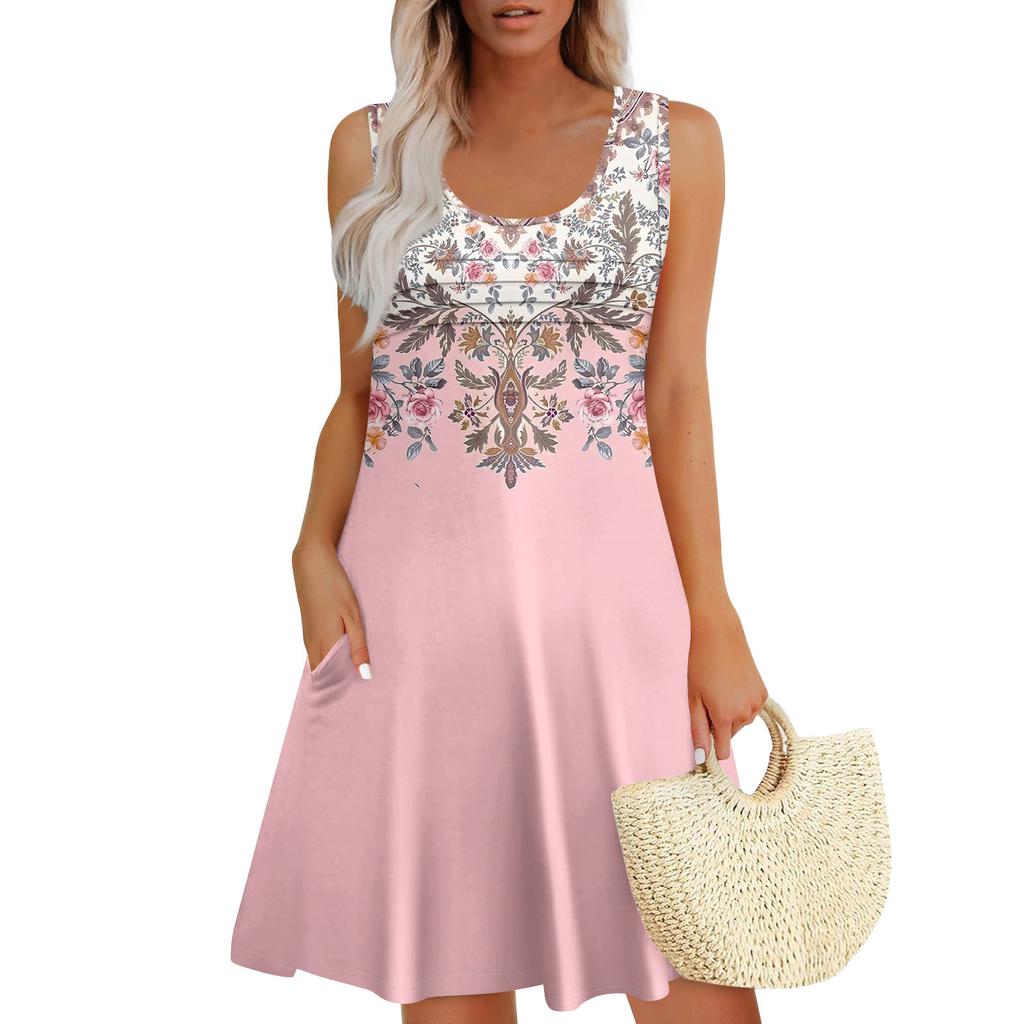 Womens Summer Dresses Loose Sleeveless Sundresses Dress With Pockets