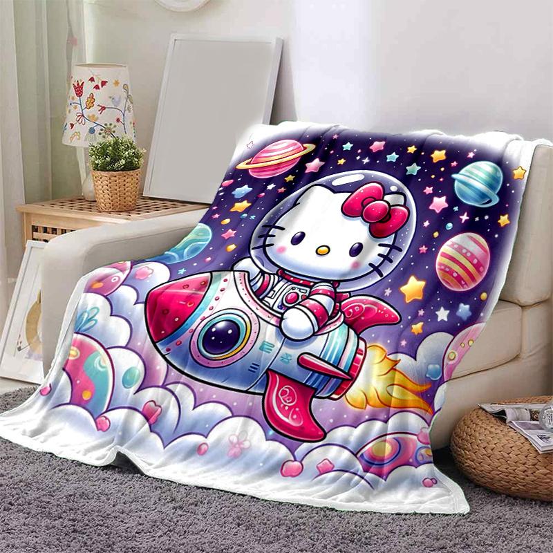 1pc Hello Kitty's Cosmic Adventure Blanket,Living Room, Travel, Camping, Car Blankets, Beach, Office Naps, Seasonal Universal Cartoon Throw Blanket fo