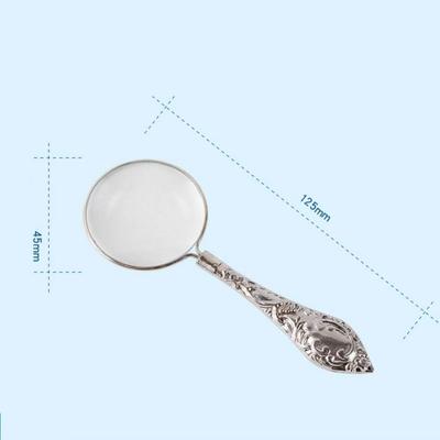 Лупа с Металлической Ручкой, Серебряная Декорированная Карманная Настольная Лупа, Используемая для, Газет, Чтения Мелкого Шрифта и т.д.