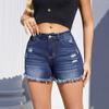 Женские джинсовые шорты с бахромой и рваным эффектом - Европейский и американский стиль, горячие шорты
