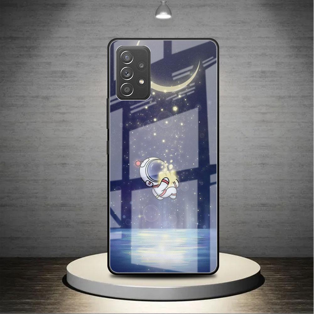 Стеклянный чехол для Samsung Galaxy A52 A71 A50 A51 A70 A21s A31 A72 A10 A12 A30 A22 5G Чехол для телефона Астронавт Милый