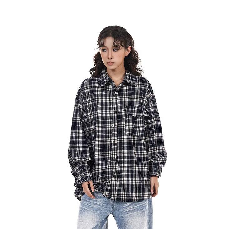 2024 Клетчатая рубашка с длинным рукавом в японском стиле Гонконга Ins Свободная рубашка для мальчиков Летнее модное универсальное повседневное пальто