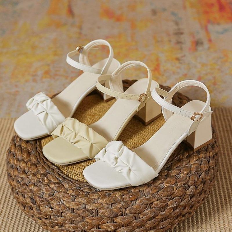 Летние резиновые женские тапочки 2024 года, босоножки с открытым носком, модельные туфли, женские босоножки на высоком каблуке, туфли-лодочки на квадратном каблуке, женская обувь