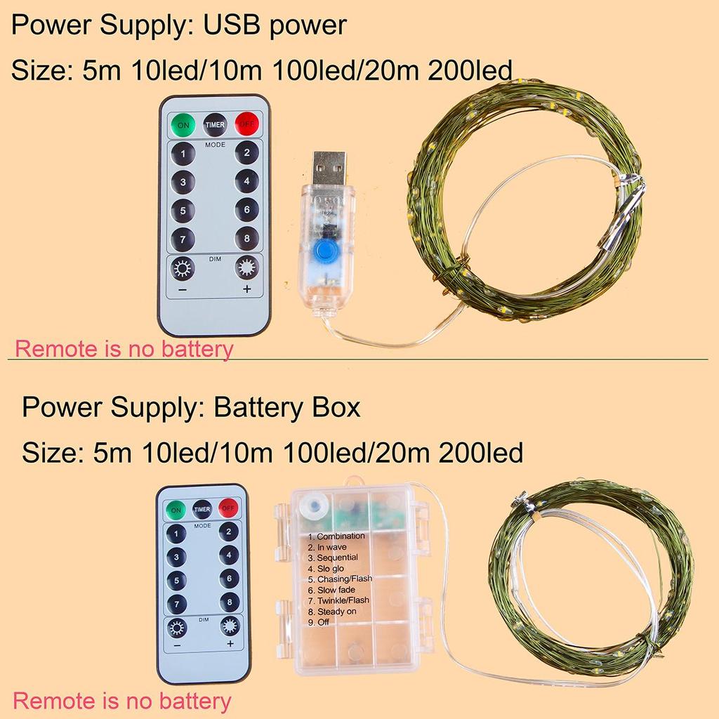 LED Green Copper Wire String Lights USB Battery Powered Outdoor Fairy Lights Christmas Garland For New Year Christmas Tree Party Terrace Decoration