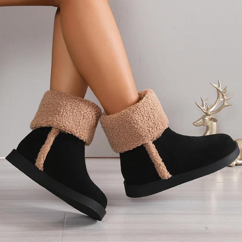 Замшевые женские ботильоны на плоской подошве, короткие плюшевые туфли, дизайнерская теплая зимняя обувь 2024 года, новые хлопковые туфли для ходьбы, удобные, Zapatillas Mujer