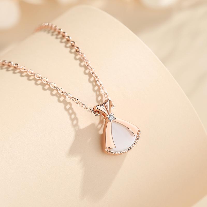 European S925 Sterling Silver Skirt Necklace Aaa Cz Fritillary Simple Rose Color Pendant For Women Birthday Gift Jewelry +Box
