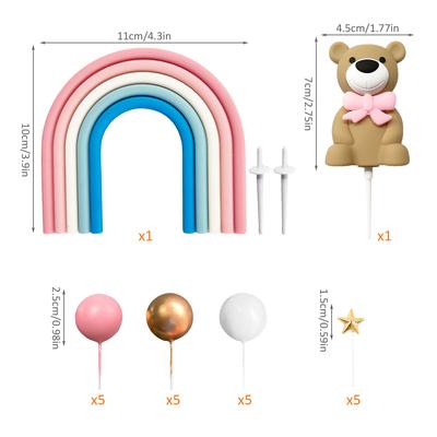 22 шт. Розовый медведь украшение для торта розовый белый синий радужный золотой шар звезда топ для торта для детского праздника торт на день рождения украшение