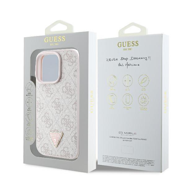 Etui Do Iphone 16 Pro Max Guess Leather 4G Triangle Różowy