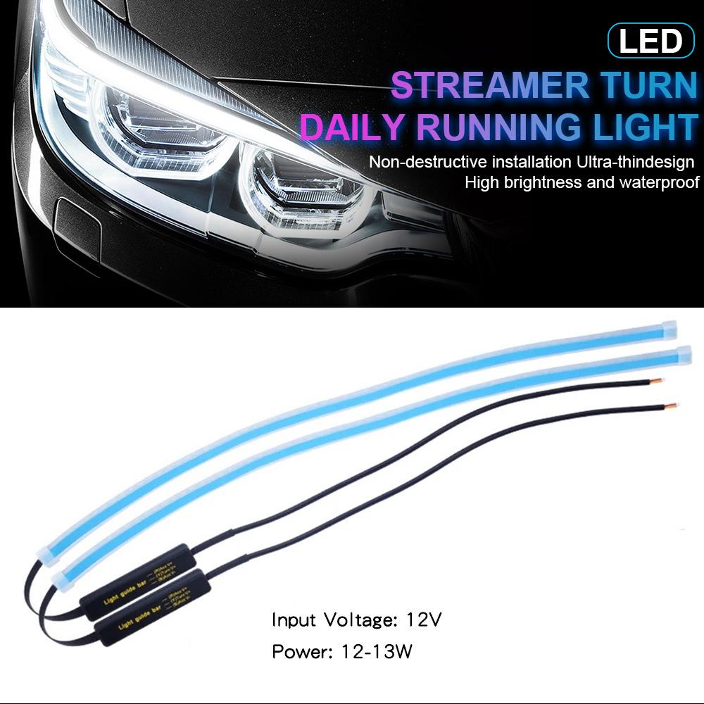 2PCS 12V Led Guide Headlight Strips Car Daytime Running Light 45cm Flow Turn Signal Strip DRL Ambient Light White Yellow