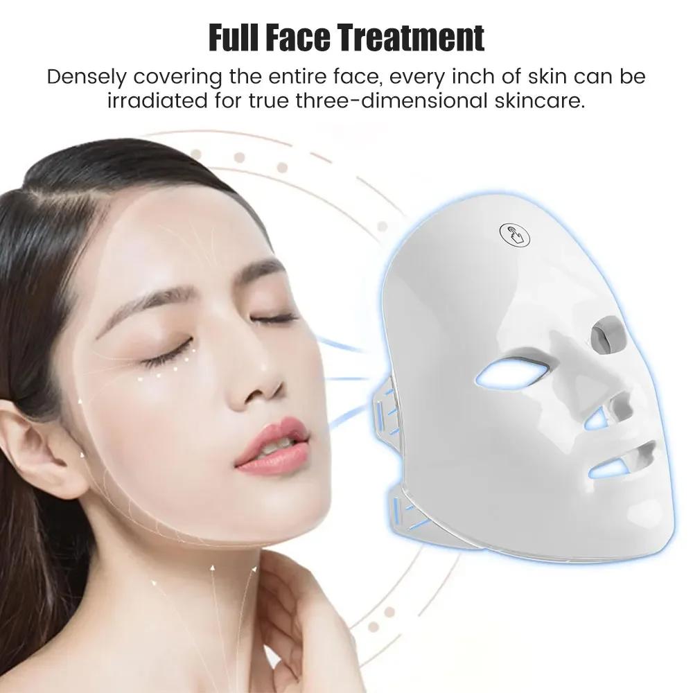 Rechargeable 7-Color LED Photon Facial & Neck Mask — Skin Rejuvenation, Whitening, Face Lifting, Anti-Wrinkle Beauty Device for Home SPA