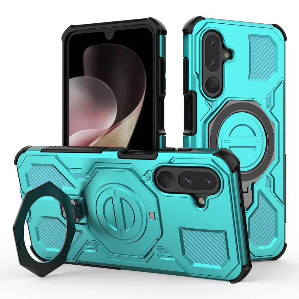 Для Samsung Galaxy M36 5G Магнитный чехол Вращающаяся металлическая подставка Противоударная задняя крышка для телефона из ПК+ТПУ