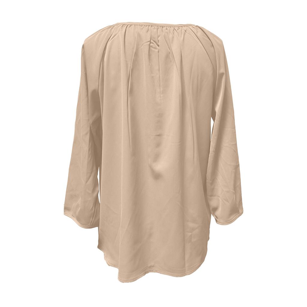 Women's Loose Casual Solid Color V-neck Seven Quarter Sleeved Button Up Shirt Button Up Shirt