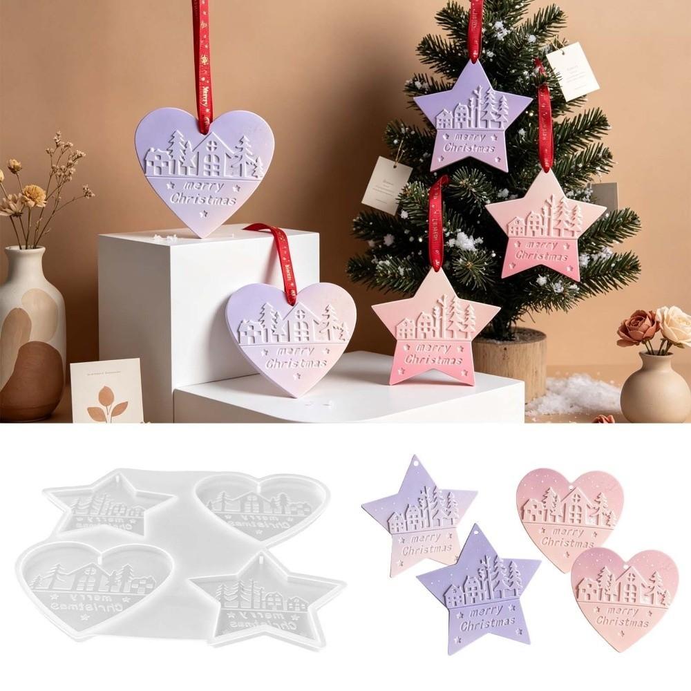 Star DIY Mold Christmas Tree Ornament Silicone Molds with Hanging Loop Reusable Gypsum Casting Molds Plaster Clay Craft