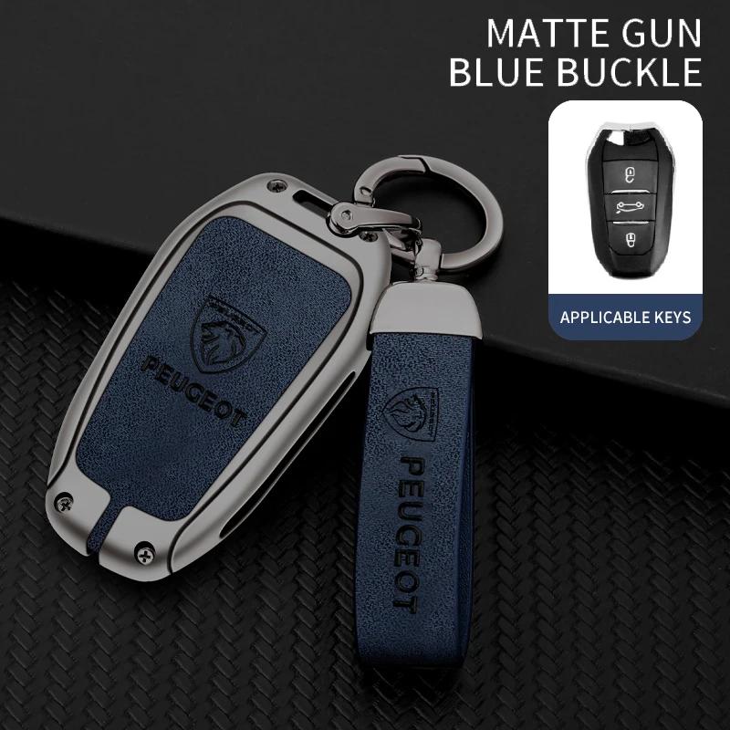 Car Sticker 2025 Hot Car Zinc Alloy Leather Smart Key Case Shell Cover Protector Fob for Peugeot 308 408 508 2008 3008 4008 5008